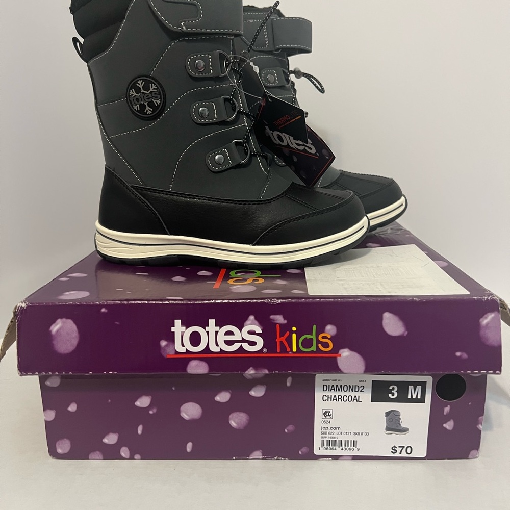 Totes Diamond2 Charcoal Black and Gray Winter Boots
